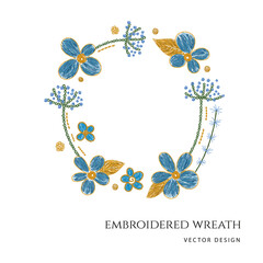 Ukrainian hand made embroidery floral wreath. Vector illustration