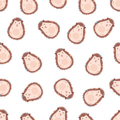 Children's seamless pattern with a boy hedgehog.