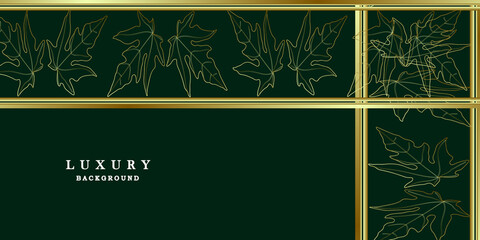 Naklejka premium Luxury green gold background with leaves