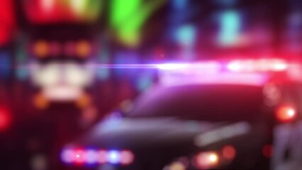 Police car emergency lights. Seamless loop. Blurred flashing beacons on top of police patrol car