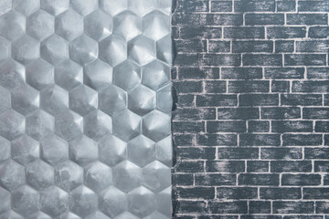 Honeycomb pattern abstract gray background and blue brick texture hexagonal geometric shape wall...