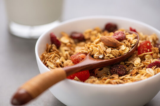 granola with nuts and dried fruit.