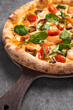Tasty italian pizza with tomato and basil