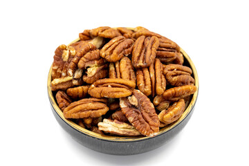 Pecan walnuts on white background. close up