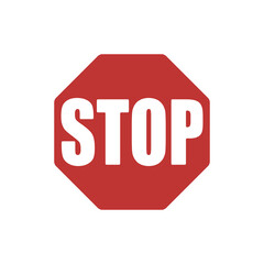 Octagonal stop text red traffic sign, do not cross road octagon symbol in white isolated vector