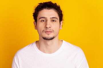 Fototapeta premium Photo of young handsome business man confident clever wear casual outfit isolated over yellow color background