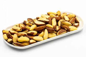 Brazil walnut on white background. Close-up brazil walnut kernel