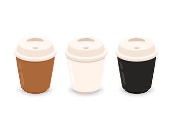 Coffee cup vector. Coffee cup on white background. Three color coffee cups.