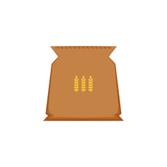 Flour bag. Full bag of flour with wheat ears. flat vector illustration isolated on white background.