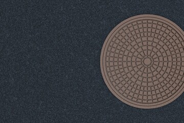 Concept of safety. Concept of safety, safety cannot be half or partially, only completely. Completely closed cover of a sewer manhole, top view, 3D illustration.