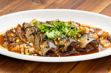 Special Chinese food home-style braised mackerel and ingredients