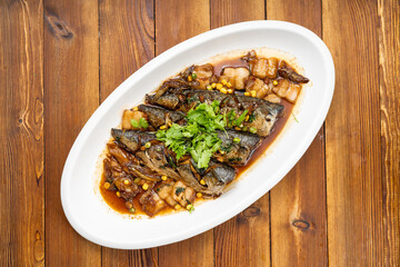 Special Chinese food home-style braised mackerel and ingredients