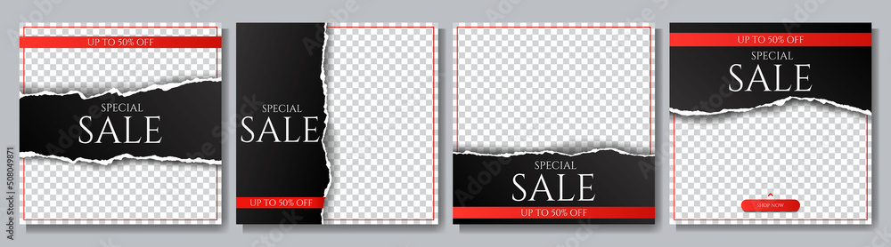 Poster vector illustration. torn paper effect. black gradient color banner collection. design element for s
