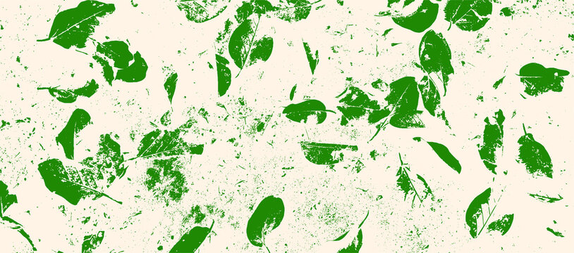  Leaves pattern with grunge-style texture. Green leaf veins pattern vector illustration.