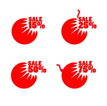 Surprise price design collection. A round bomb with a burning fuse. Sale template design. Vector illustration.