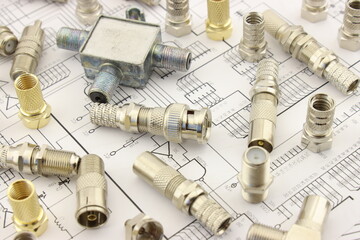 F-connectors for connecting coaxial wires in the electrical diagram.