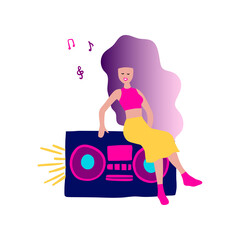 80s girl vector cartoon music party character. Vector illustration