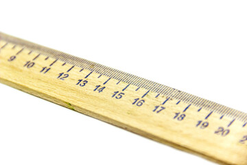part of school wooden ruler on white background