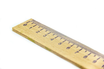 part of school wooden ruler on white background