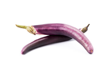 Two Japanese eggplants on a white background. Ecological food