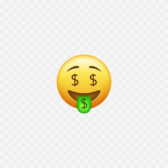 Money emoji. Dollar sign. Face with money symbol. Vector