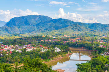 Fototapeta premium Panorama of the landscape Mekong river and Luang Prabang Laos.