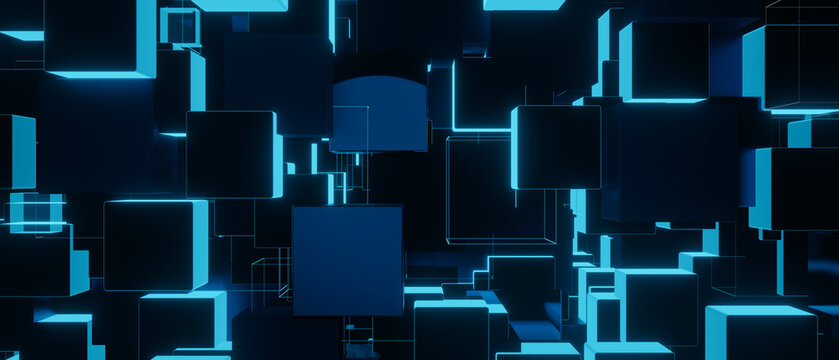 Dark Navy Blue geometric abstract background with squares background 3d render