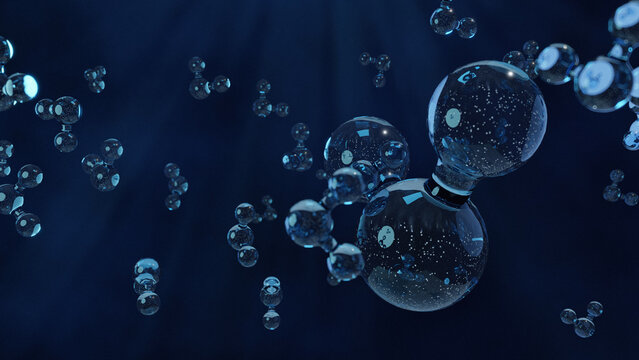 Macro bubbles of water molecules 3d Render
