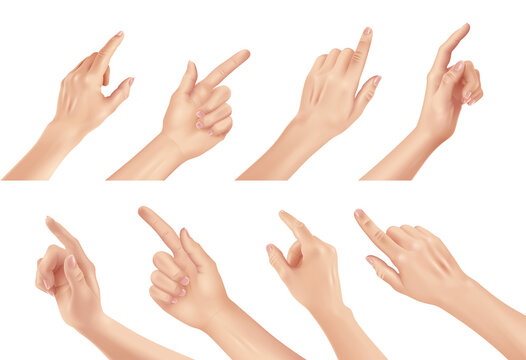 Set of Woman Hands on white background, realistic vector illustration