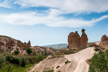 fairy chimneys in the desert of Cappadocia at Devrent