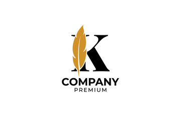 Obraz premium Flat initial letter K with feather pen logo design