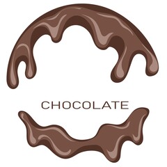 Chocolate in the form of circle. Melted chocolate syrup on white background. Liquid chocolate on a white background. Hand drawn Vector illustration.