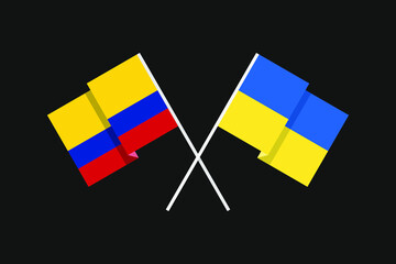 Flags of the countries of Ukraine and the Republic of Colombia (South America) in national colors. Help and support from friendly countries. Flat minimal design.