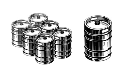 Beer Metal Barrel vector. Keg Sketch.