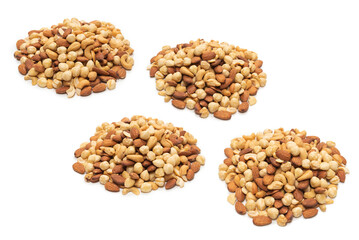 Mix of nuts isolated on white background. Top view.