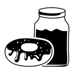 Doughnut with choco milk jar vector icon design, Cooking breakfast symbol, Morning Meal Dishes Sign, Restaurant or cafe menu stock illustration, Healthy Chocolate Breakfast Donuts Concept