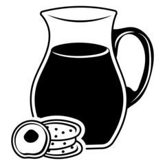 Delicious homemade cookies paired with pitcher vector icon design, Cooking breakfast symbol, Morning Meal Dishes Sign,Restaurant or cafe menu stock, Jug of Fresh Milk with Biscuits Concept