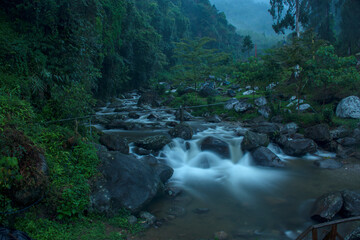 Long exposure photography of a beautiful landscape and a mountain river.