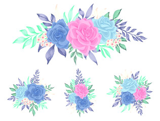 Fototapeta na wymiar beautiful rose flower bouquet watercolor clipart