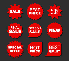 Collection of red badges and labels modern super sale style 