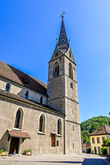 Fototapeta na wymiar Baden, katholische Kirche, Altstadt, Altstadthäuser, Stadt, Aargau, Limmat, Sommer, Schweiz