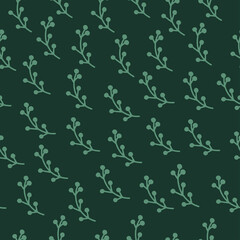 botanical seamless pattern on dark green background eps