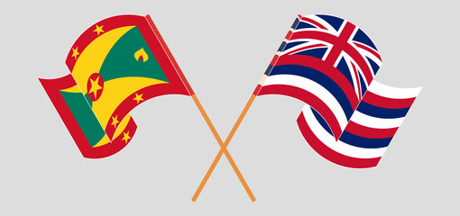 Crossed and waving flags of Grenada and The State Of Hawaii