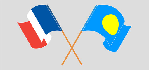 Crossed and waving flags of France and Palau