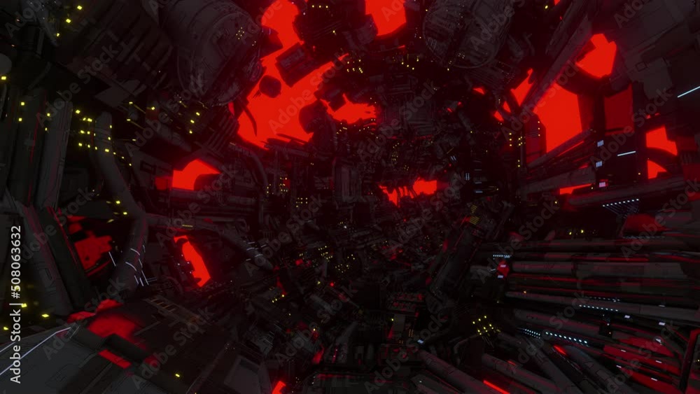 Wall mural super computer tunnel evil red 3d animation