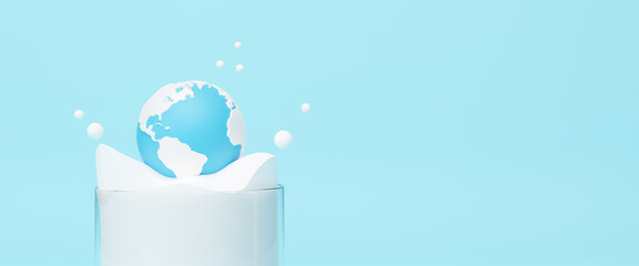 World milk day concept, abstract background ripple milk, design illustration isolated on blue background with copy space, greeting poster design template, 3d rendering illustration