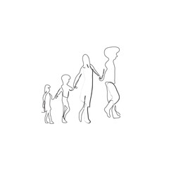 Continuous line drawing. family members holding hands. Illustration icon vector