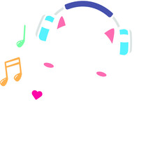 cat headphones with music notes