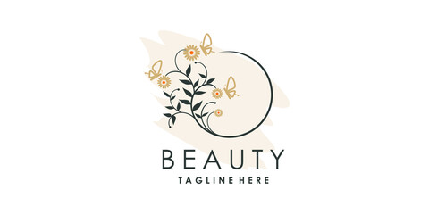 Flower logo design with creative beauty concept Premium Vector
