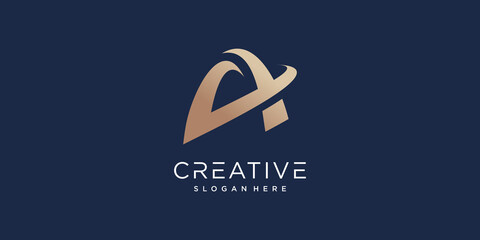 Letter logo A with golden creative concept Premium Vector